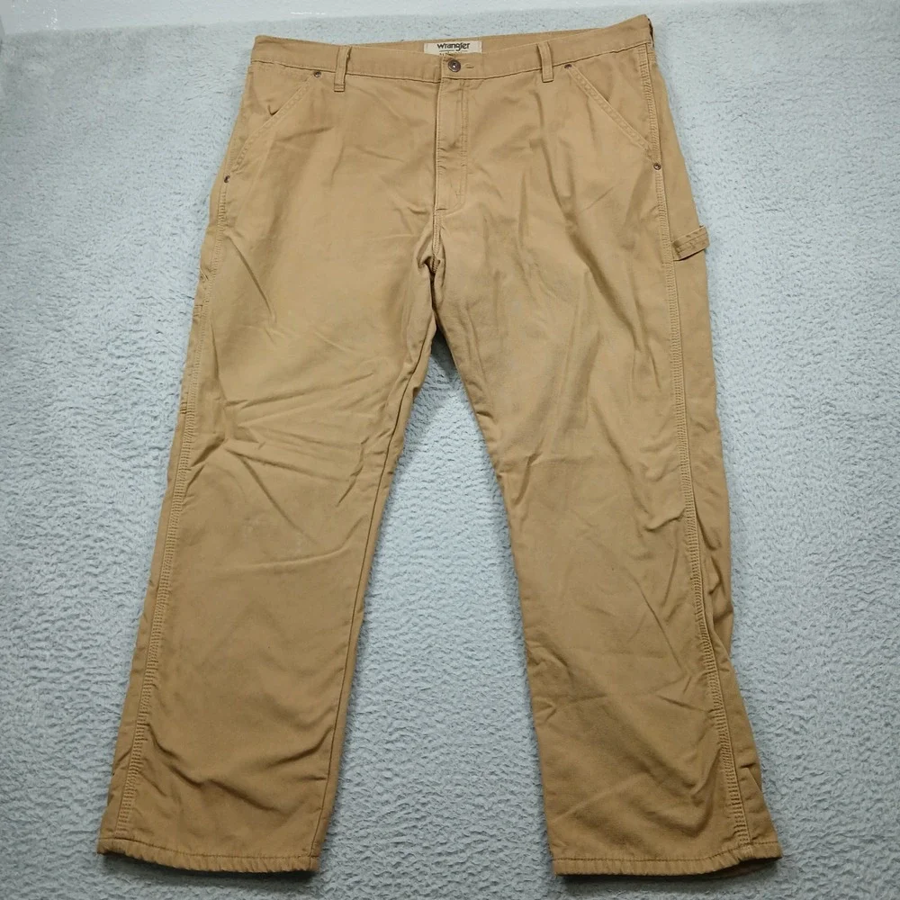 Wrangler Authentics Fleece Lined Work Pants Men's 40x30 Tan‎ Cotton